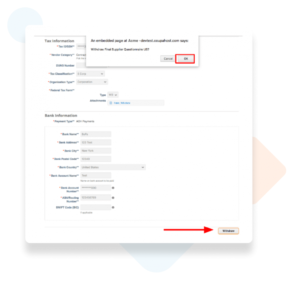 Filling out the Request for Information form Coupa Suppliers